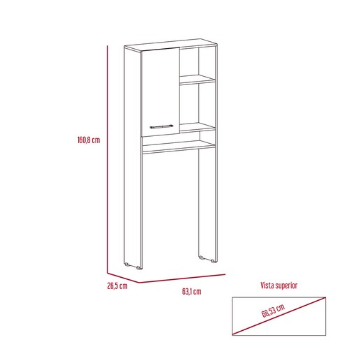 Mueble Ahorrador de espacio para baño con entrepaños Shangai color blanco.