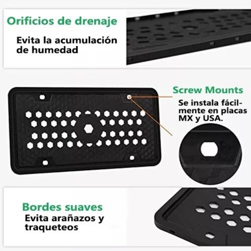 Juego De Porta Placas Universal Con Marco De Matrícula De Silicona Negro 2 Piezas 
