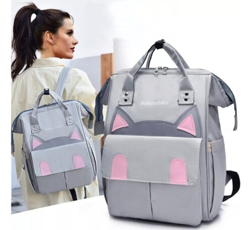 Mochila Pañalera Impermeable Multiusos Gris 