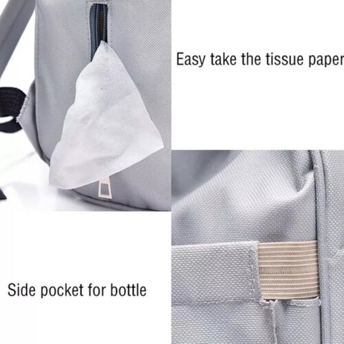Mochila Pañalera Impermeable Multiusos Gris 