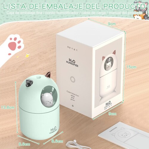 Humidificador Difusor De Aceite De Aromas Diseño de Gatito Verde