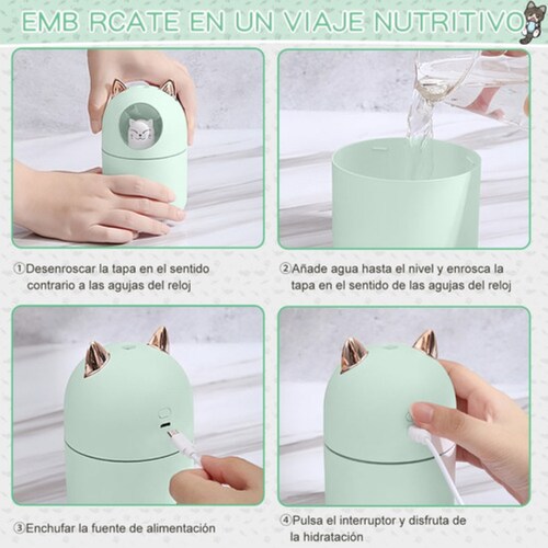 Humidificador Difusor De Aceite De Aromas Diseño de Gatito Verde