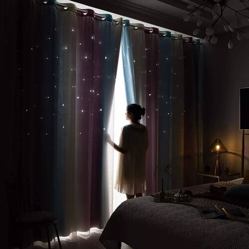 Cortinas de niña black out de estrellas (2 paneles).