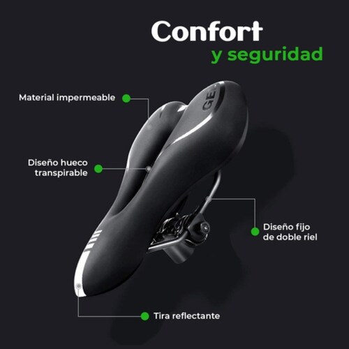 Asiento Cómodo De Bicicleta Con Cojín Suave Gel Acolchonada Negro Linea Blanca 