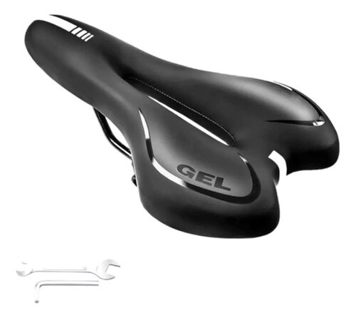 Asiento Cómodo De Bicicleta Con Cojín Suave Gel Acolchonada Negro Linea Blanca 