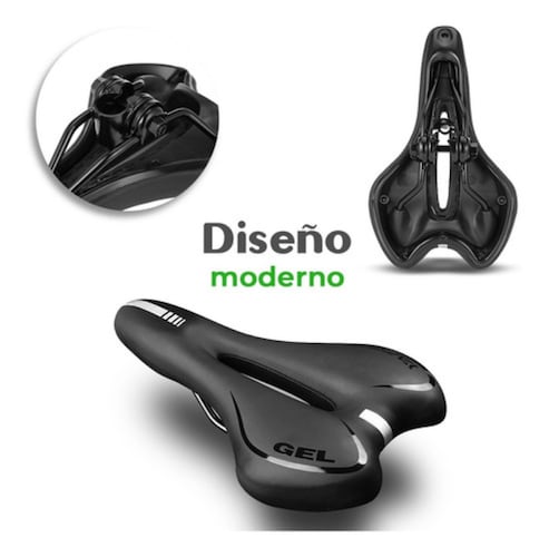 Asiento Cómodo De Bicicleta Con Cojín Suave Gel Acolchonada Negro Linea Blanca 