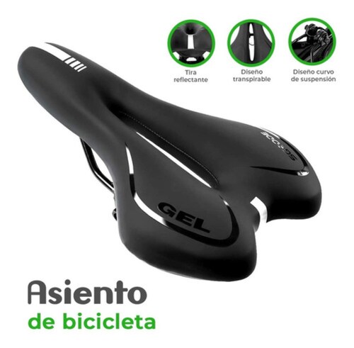 Asiento Cómodo De Bicicleta Con Cojín Suave Gel Acolchonada Negro Linea Blanca 