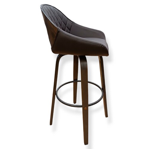 Banco Peru Madera Fijo Giratorio Grupo Microtec  Barra Minimalista Moderno Cocina Bar Restaurante desayunador Piel Cafe Chocolate Chapa Nogal Obscuro.