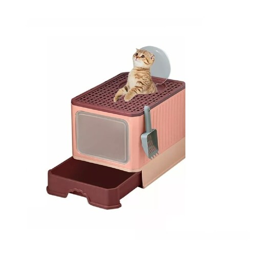 Caja De Arena Portátil Para Gatos Con Tapa Bandeja De Arena Rosa