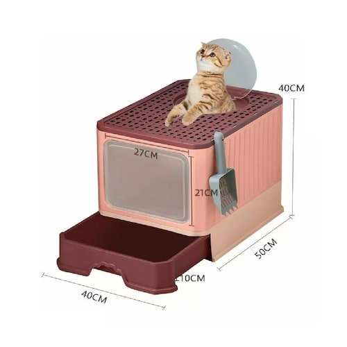 Caja De Arena Portátil Para Gatos Con Tapa Bandeja De Arena Rosa