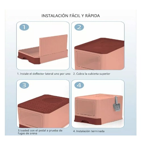 Caja De Arena Portátil Para Gatos Con Tapa Bandeja De Arena Rosa