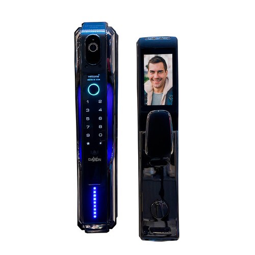 DAXXON - Cerradura inteligente ELITE para puerta "SK100" / 6 Metodos de acceso/Huella, Llave, APP, Video Portero, Reconocimiento Facial/WiFi/Seguridad Avanzada