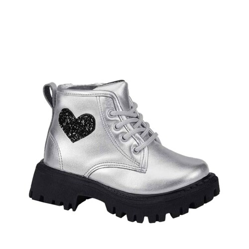 Botín militar para niña, con corazón, color plata, marca Vivis Shoes Kids, mod. 1110817