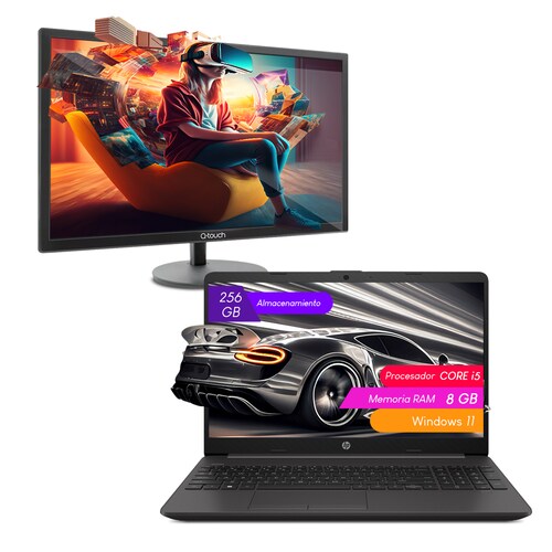 Combo Laptop HP 240 G8 Intel CI5-1135G7 8GB 256GB ssd 14Pulg hd W11H mx + Monitor Qtouch