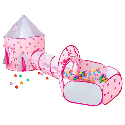 Casa de campaña para niños Tienda+ Tunel + Alberca Astronauta Cohete Rosa