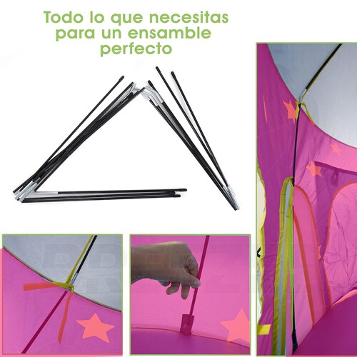 Casa de campaña para niños Tienda+ Tunel + Alberca Astronauta Cohete Rosa