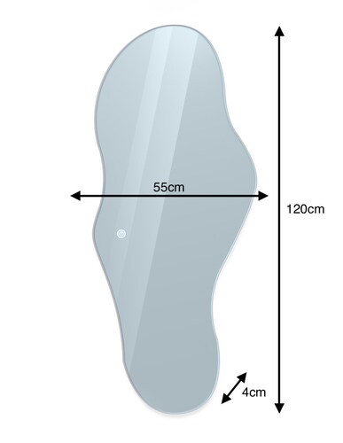 Espejo con luz led forma irregular con luz calida y fria marca ARD medidas 120 x 55 cm