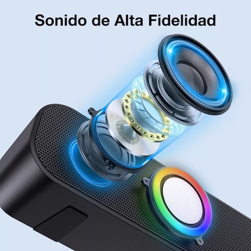 1 Hora Bocina Bluetooth Portátil, Bocinas para PC Bocinas Inalámbrica Bluetooth RGB Altavoces Inalámbrico, Soporte 3.5 mm AUX/TF/USB/Bluetooth para Interior, Hogar y Fiesta BOC241