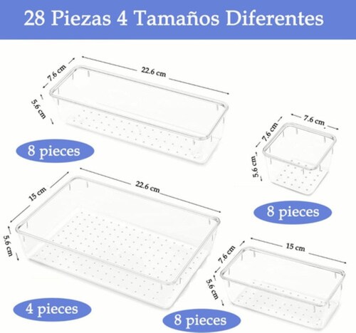 Organizadores De Cajones de Acrilico 28 piezas Transparentes 
