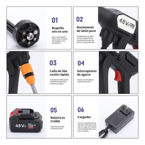 Kit  Pistola Para Hidrolavadora Inalámbrico Superpresión 2 Pilas Negro 48 v