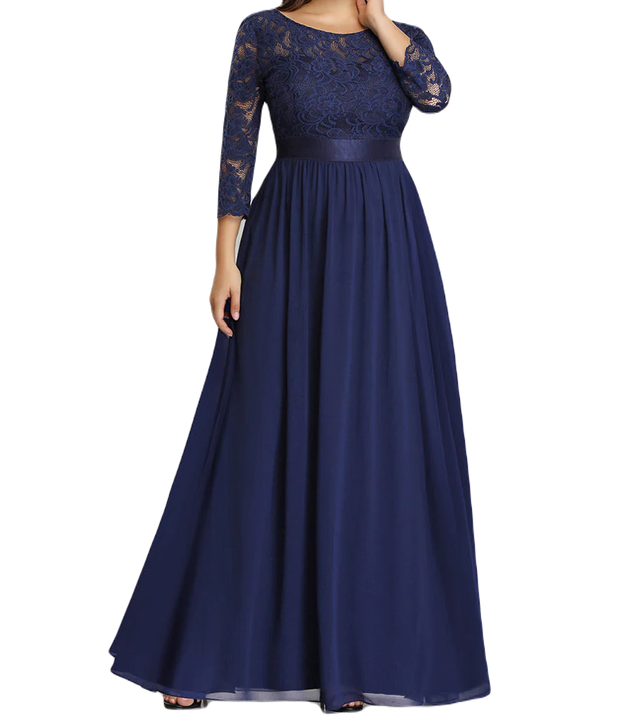 Vestido de chiffon con espalda abierta en forma de cruz y tirantes finos Azul Océano Tallas Grandes