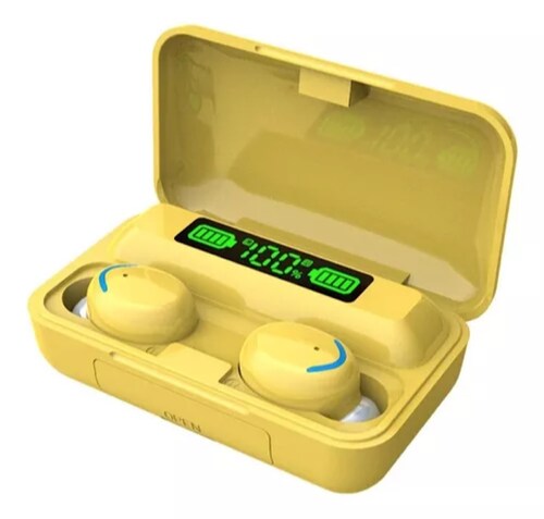 Audífonos in-ear inalámbricos Bluetooth F9-5 amarillo.