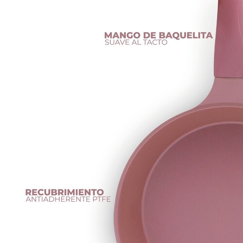 SET 3 SARTENES COLORS 20,23,28 CM ROSA CON UTENSILIOS