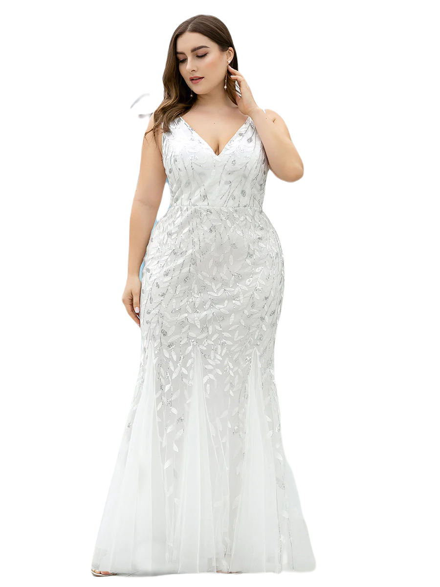 Vestido Elegante de Fiesta Largo Curvy Blanco Novia Boda Sirena