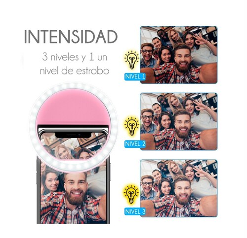 Aro Luz Led Recargable Selfie Ring Light Para Celular Declip negro