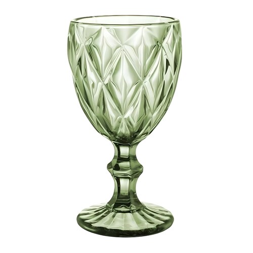 Juego 6 Copas Vino Agua Cristal Labrado Vidrio Color Vintage Verde Olivo