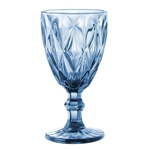 Juego 6 Copas Vino Agua Cristal Labrado Vidrio Color Vintage azul