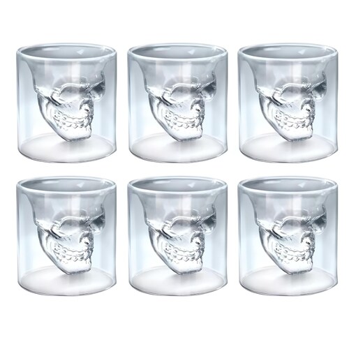 Pack 6 Vasos Calaca Shot Tequilero Vaso Vidrio Calavera 75ml