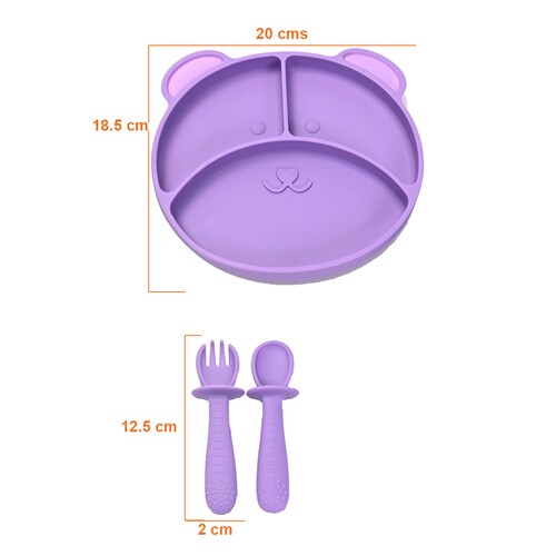 Plato para Bebé con 3 Divisiones y Cubiertos en Silicona Libre de BPA.