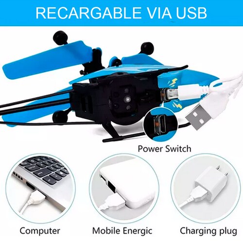 Helicóptero Drone De Control Remoto Recargable Luz Led.