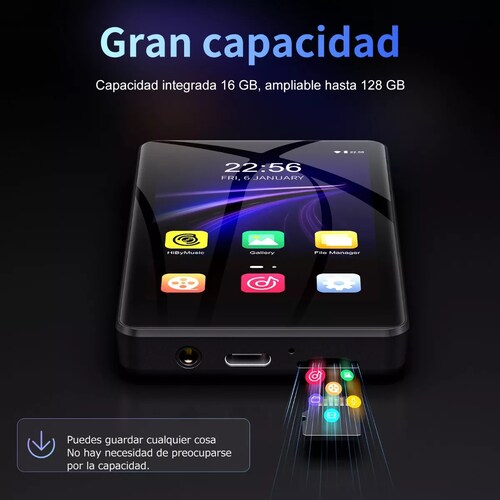 Reproductor De Música Mp3 Mp4 Wifi Bluetooth Spotify Táctil Negro