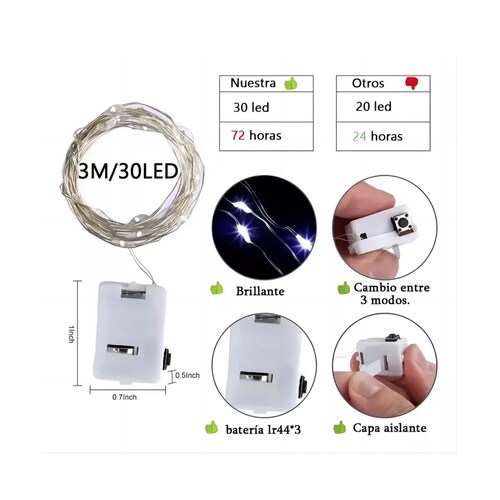Luces De Hadas Con Pilas Luces De Cadena 3m 30led 20piezas Vistoso