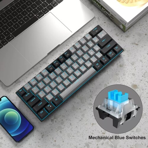 Teclado Gamer Desmontable Ingles Us Con Luz Blue Black Gery/Azul Axis