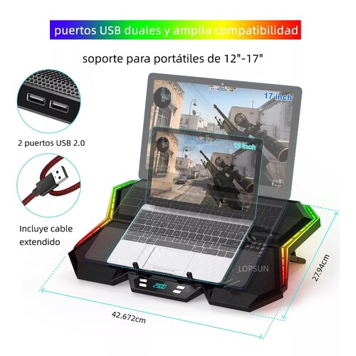 Base De Refrigeración Rgb Para Laptop 17 Con 6 Ventiladores