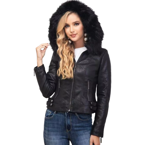 Chamarra Piel Con Felpa Gorro Desmontable Cuero Pu.