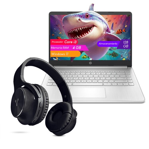 Combo Laptop HP 14-DQ0518LA Intel Celeron-N4120 4C 4GB 128GB ssd 14Pulg HD W11H mx Natural Silver + Audìfonos