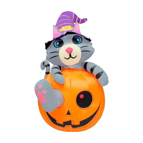 Inflables De Halloween Decoración De La Casa en Forma de Gato en Calabaza 1.80cm, Decoración Grande con Luces LED