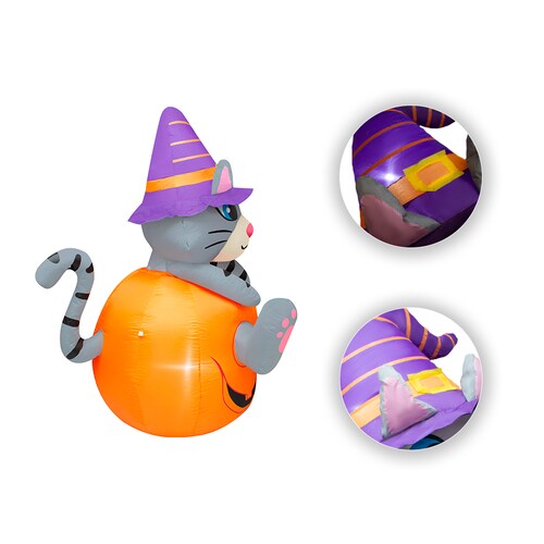 Inflables De Halloween Decoración De La Casa en Forma de Gato en Calabaza 1.80cm, Decoración Grande con Luces LED
