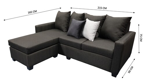 Sala Esquinera Modular Ares, 215x165 cm, Lado derecho e Izquierdo, Lino nacional Negro El Bazar Store.