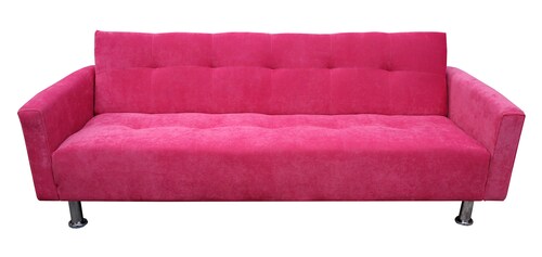 Sofá Cama Reclinable Paris Terciopelo Rosa, Brazos movibles, Futon 3 Posiciones Barbie El Bazar Store.