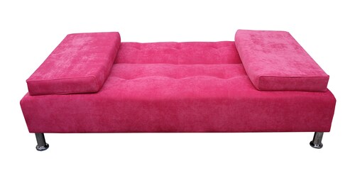 Sofá Cama Reclinable Paris Terciopelo Rosa, Brazos movibles, Futon 3 Posiciones Barbie El Bazar Store.