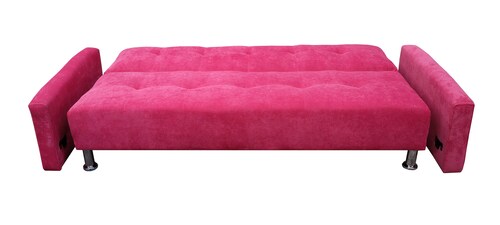 Sofá Cama Reclinable Paris Terciopelo Rosa, Brazos movibles, Futon 3 Posiciones Barbie El Bazar Store.