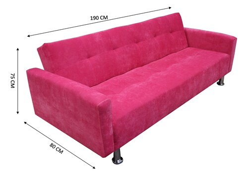 Sofá Cama Reclinable Paris Terciopelo Rosa, Brazos movibles, Futon 3 Posiciones Barbie El Bazar Store.