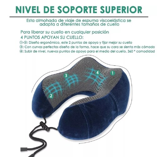 Almohada De Viaje 100% Espuma Viscoelástica Cuello Azull