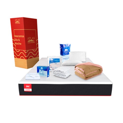 Colchón En Caja Queen Size Cora De Memory Foam Más Blancos Y Edredón Khaki