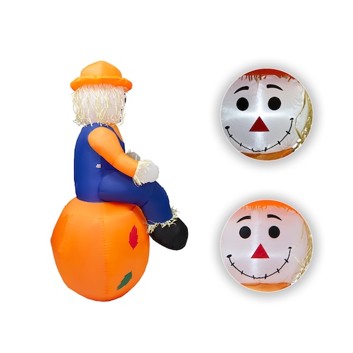 Inflables De Halloween Decoración en forma de Espantapajaros con Calabaza 1.50 cm, Decoración Grande Con Luces LED
